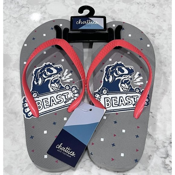 Boys Gray & Orange Beast Mode Chatties Flip Flops Size 13/1 - Picture 1 of 2